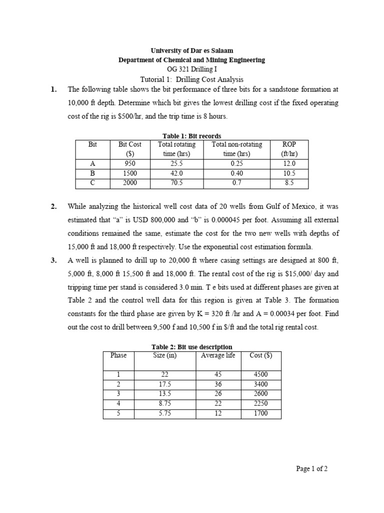 OG 321 Tutorial 1 | PDF | Oil Well