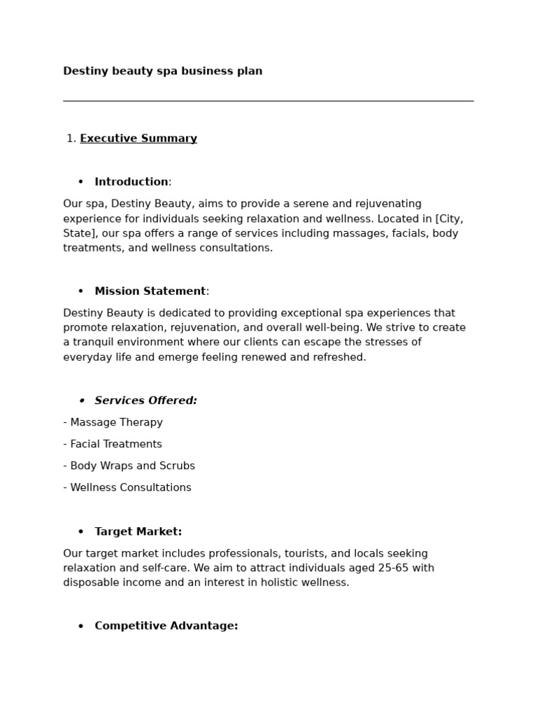 Spa business Plan | PDF | Pricing | Marketing