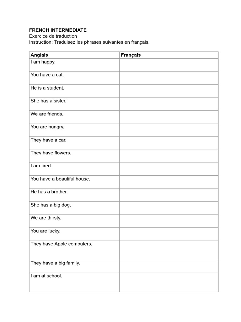 Exercice de Traduction AnglaisFrançais PDF — free download