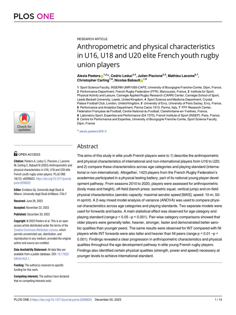 Anthropometric and Physical Characteristics in U16 | PDF | Analysis Of ...