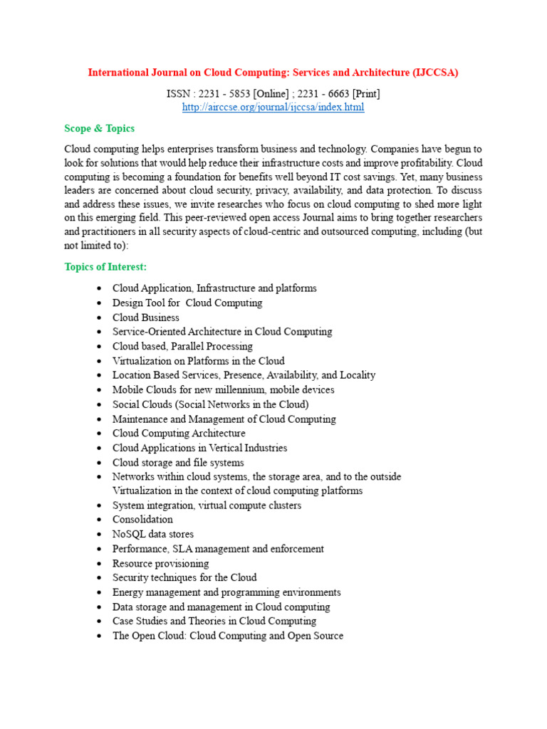 Cloud Computing Journal: Research & Topics | PDF | Computers ...