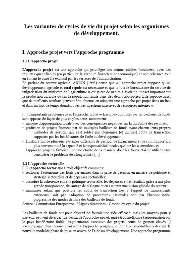 Cycles de vie des projets de développement | PDF | Développement ...