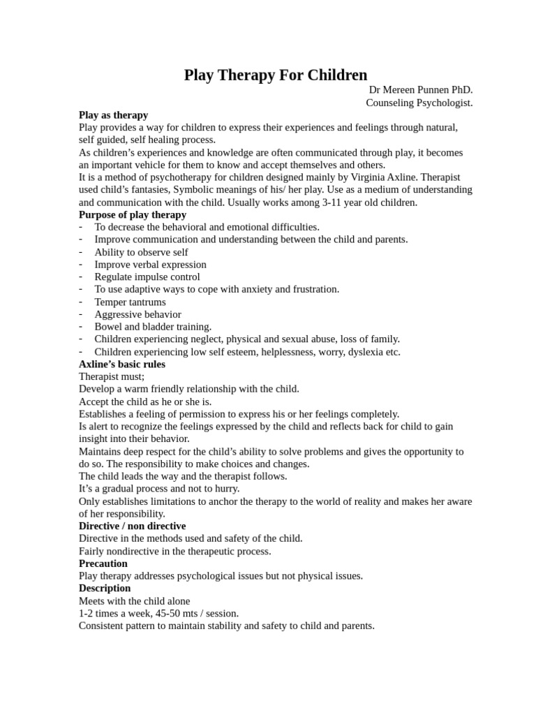 Play Therapy Techniques for Children | PDF | Psychotherapy | Play Therapy