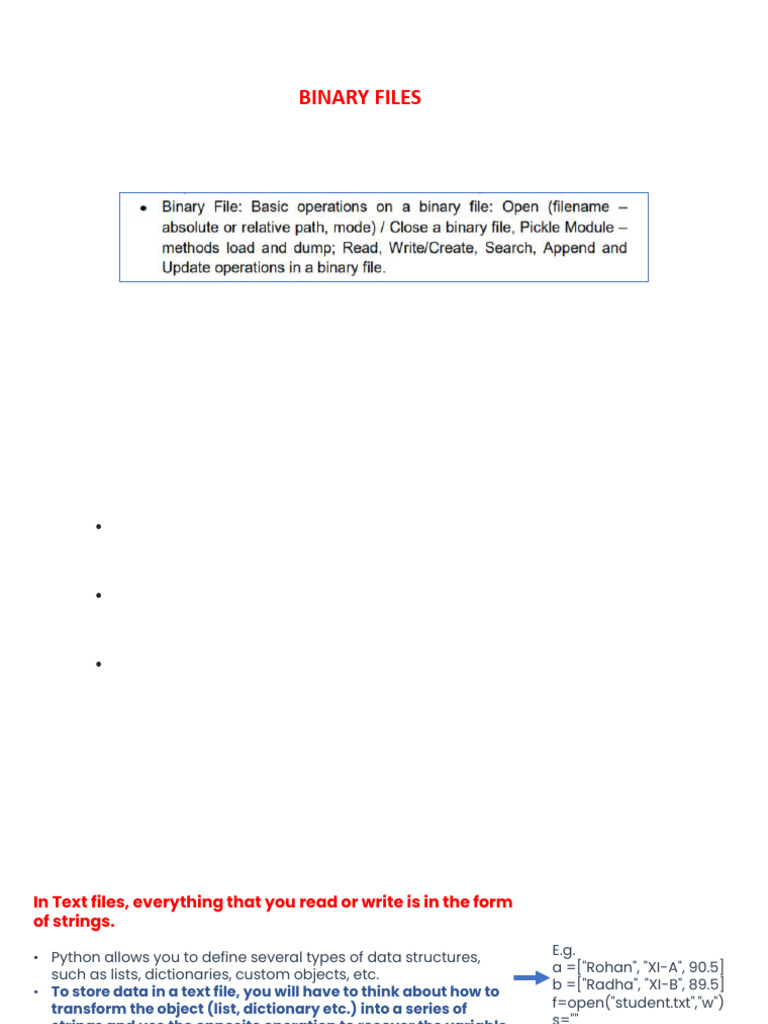 Python Binary File Handling with Pickle | PDF | Text File | Computer ...