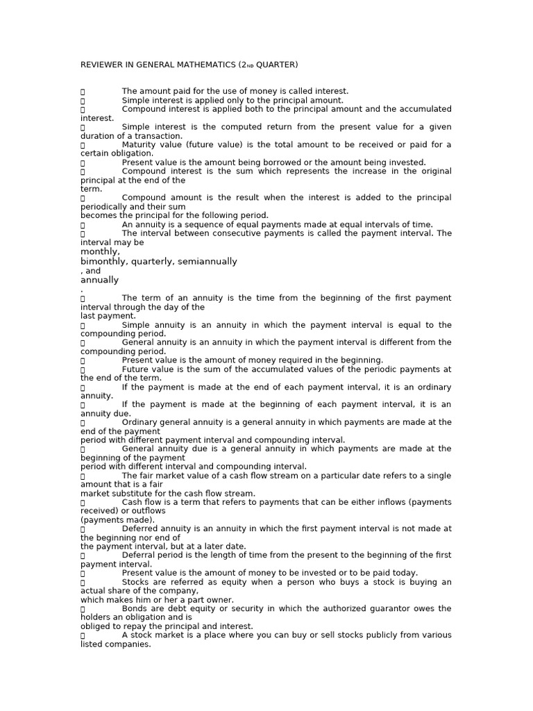 Reviewer in General Mathematics | PDF | Present Value | Interest