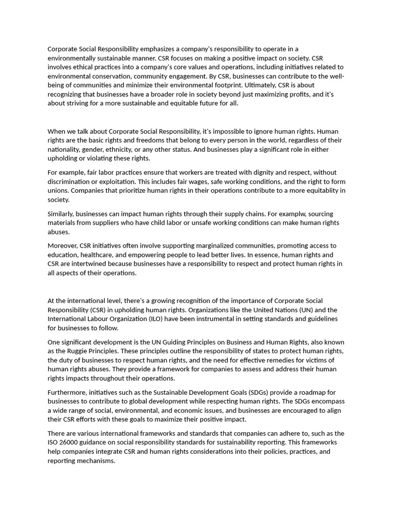 Corporate Social Responsibility and Human Rights | PDF | Corporate ...