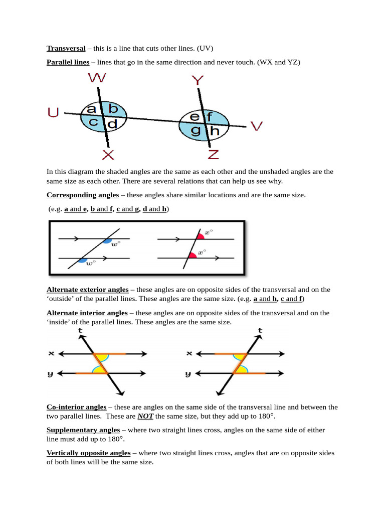 Transversal and Parallel Note | PDF