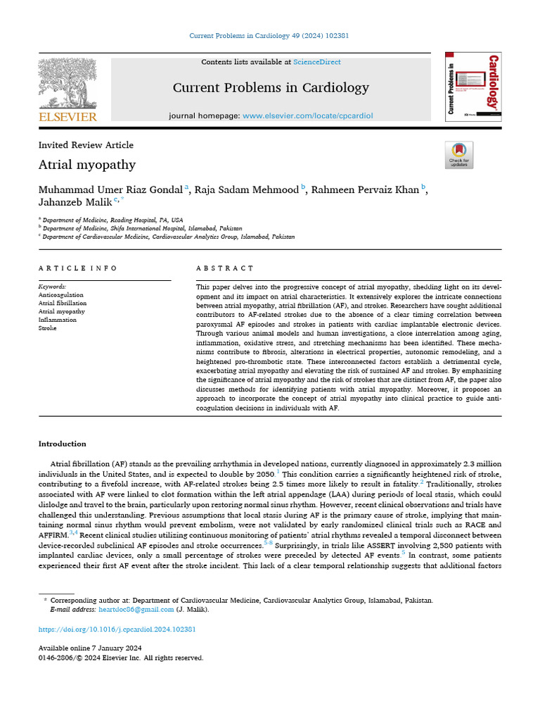 Atrial Myopathy and Stroke Risk Factors | PDF | Inflammation | Atrium ...