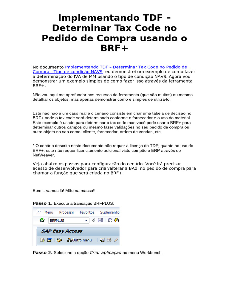 TDF: Configuração de Tax Code no SAP | PDF | Imposto sobre Valor ...