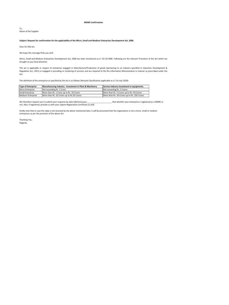 MSME Registration Confirmation Request | PDF