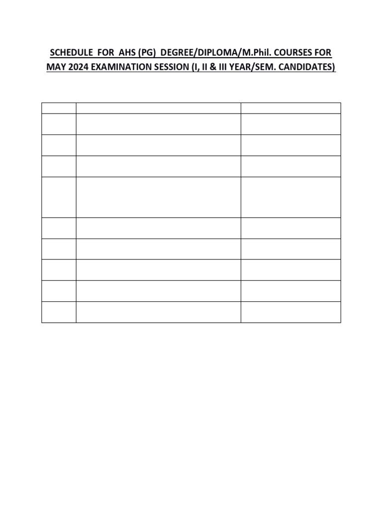 AHS PG Exam Schedule May 2024 | PDF