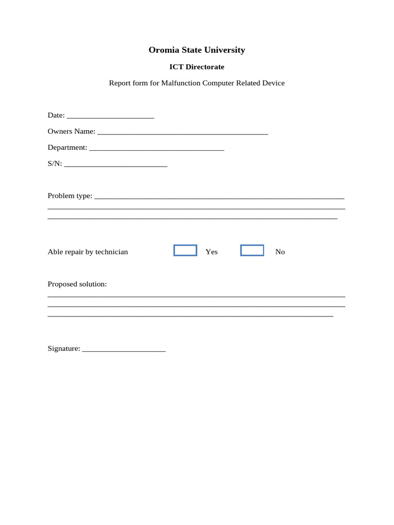Computer Device Malfunction Report | PDF