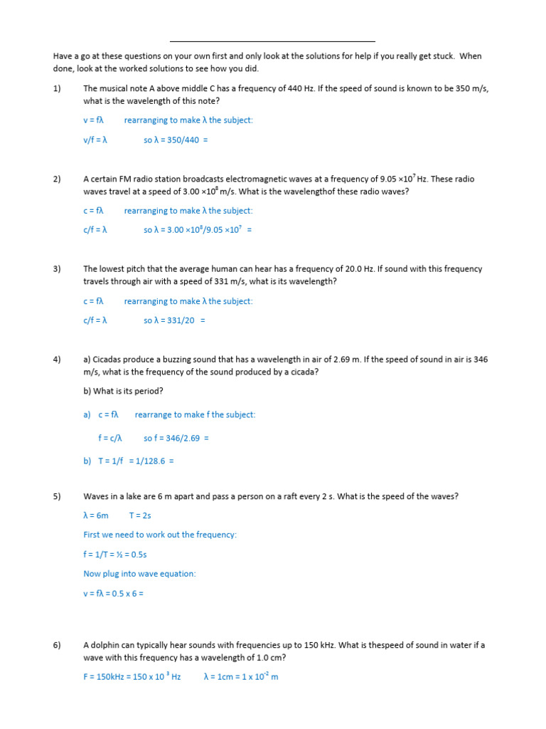 Physics Practice: Waves and Frequencies | PDF | Frequency | Wavelength