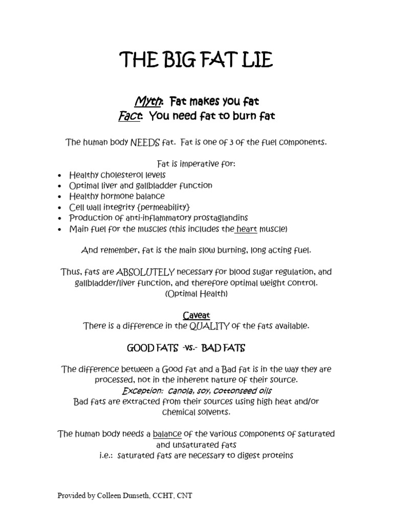 The Big Fat Lie Pdf Fat Vegetable Oil