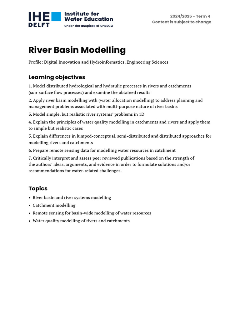 River Basin Modelling Term 4 Overview | PDF