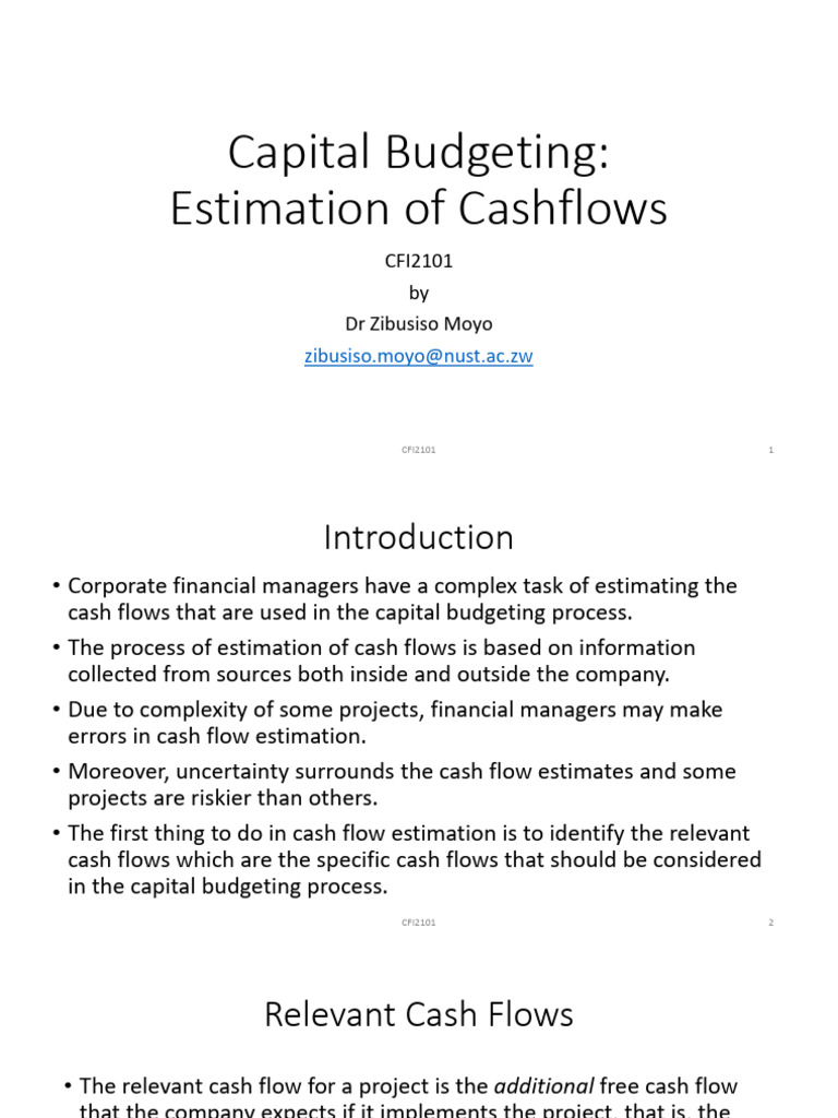 Capital Budgeting Cash Flow Estimation | PDF | Capital Budgeting | Expense