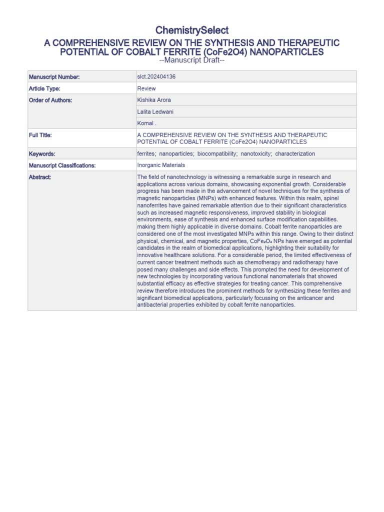slct.202404136 Reviewer | PDF | Nanoparticle | Nanomaterials