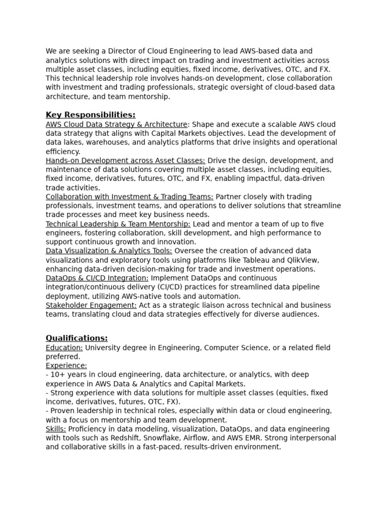 Director of Cloud Engineering Role | PDF | Cloud Computing | Mentorship