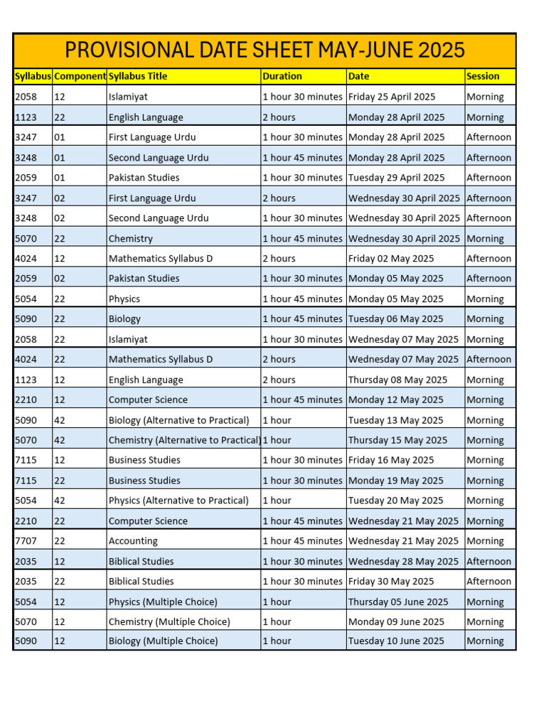 Provisional Timetable May-June 2025 | PDF