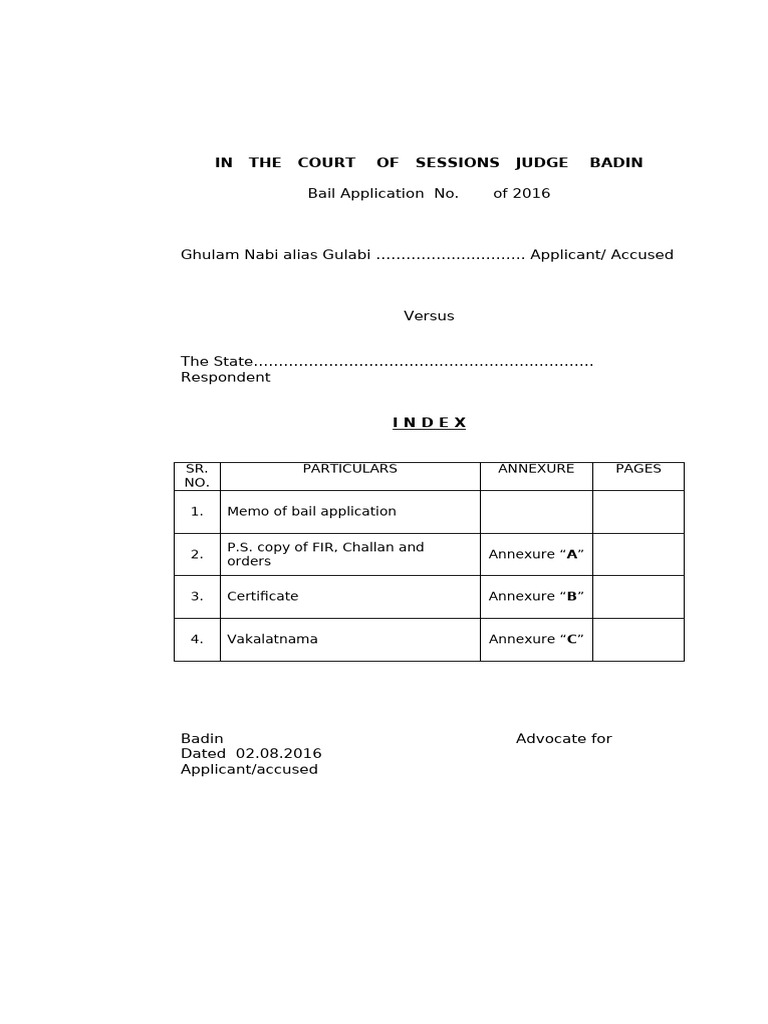 Bail Application for Ghulam Nabi 2016 | PDF | Bail | Criminal Justice