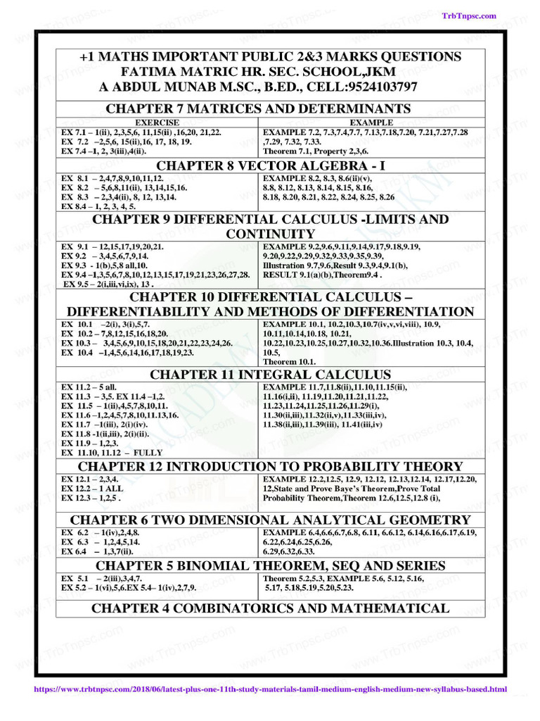 11th Maths 2,3,5 Imp | PDF