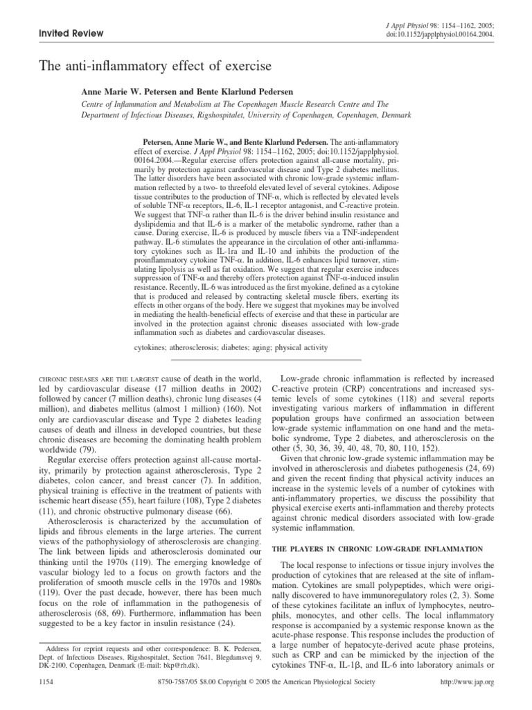 Petersen Pedersen 2005 The Anti Inflammatory Effect of Exercise | PDF ...