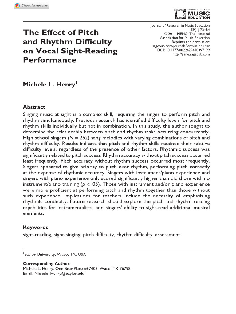Pitch and Rhythm in Vocal Sight-Reading | PDF | Rhythm | Music Theory