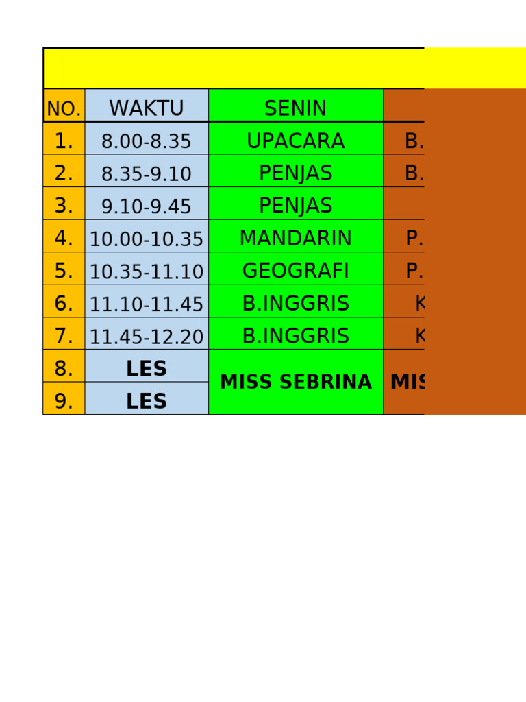 Jadwal Roster Mata Pelajaran | PDF