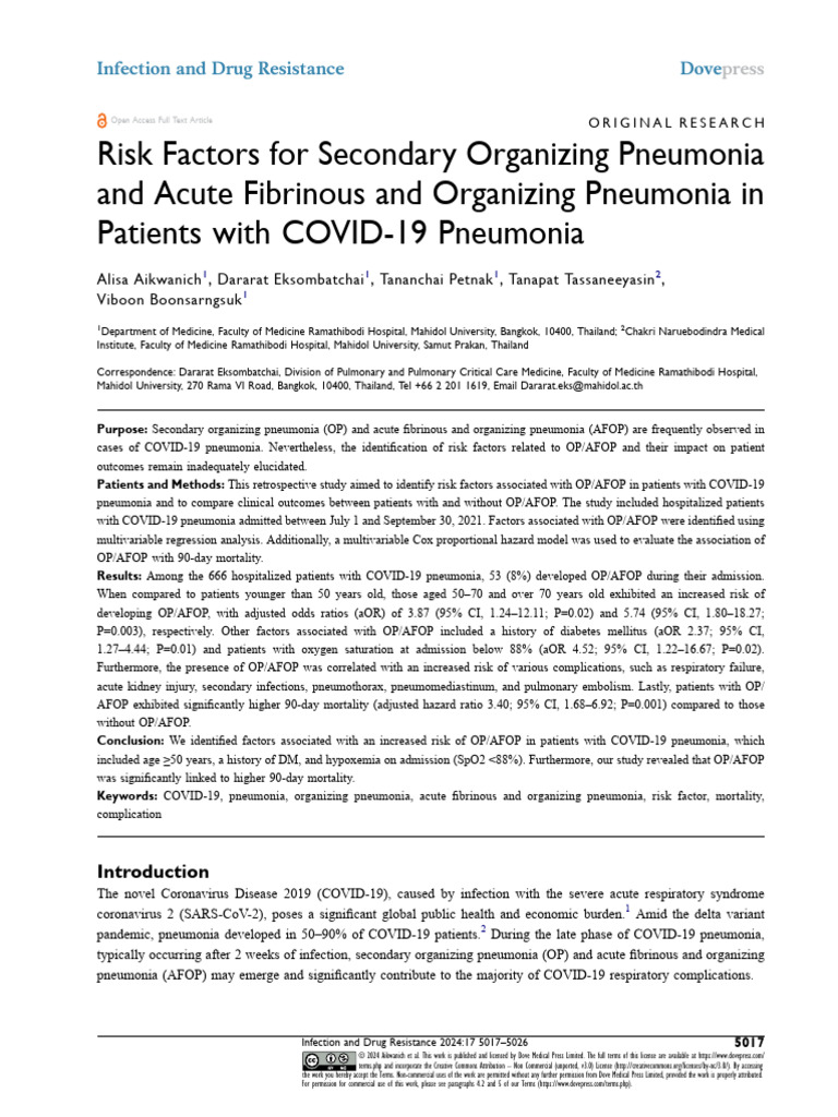 IDR 481540 Risk Factors For Secondary Organizing Pneumonia and Acute Fi ...