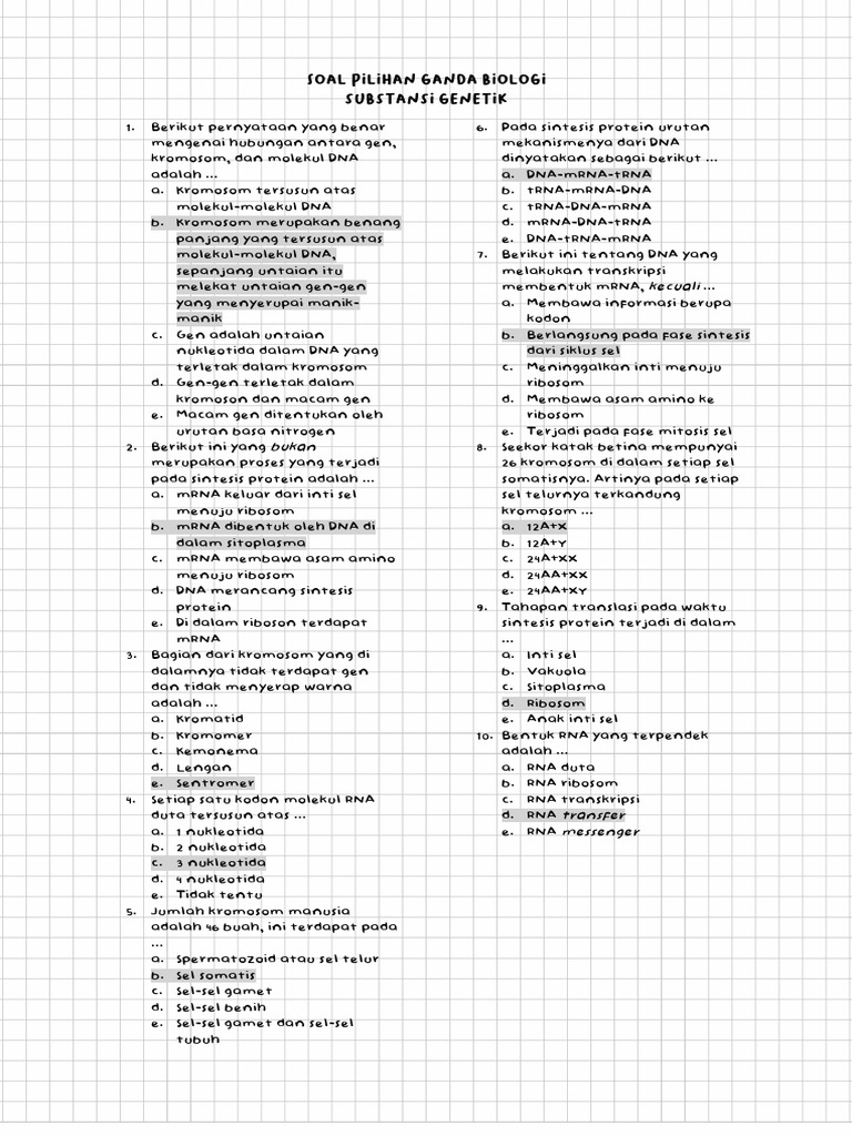 Soal Sintesis Protein dan Genetik Kelas 12 | PDF