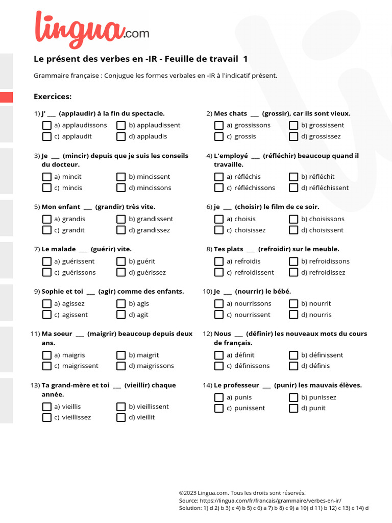 Conjugaison des verbes en -IR au présent | PDF | Syntaxe | Linguistique