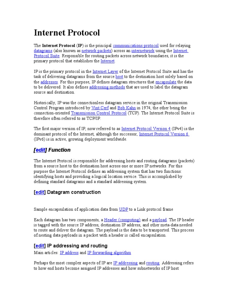 Internet Protocol: Function | PDF | Internet Protocols | Internet ...