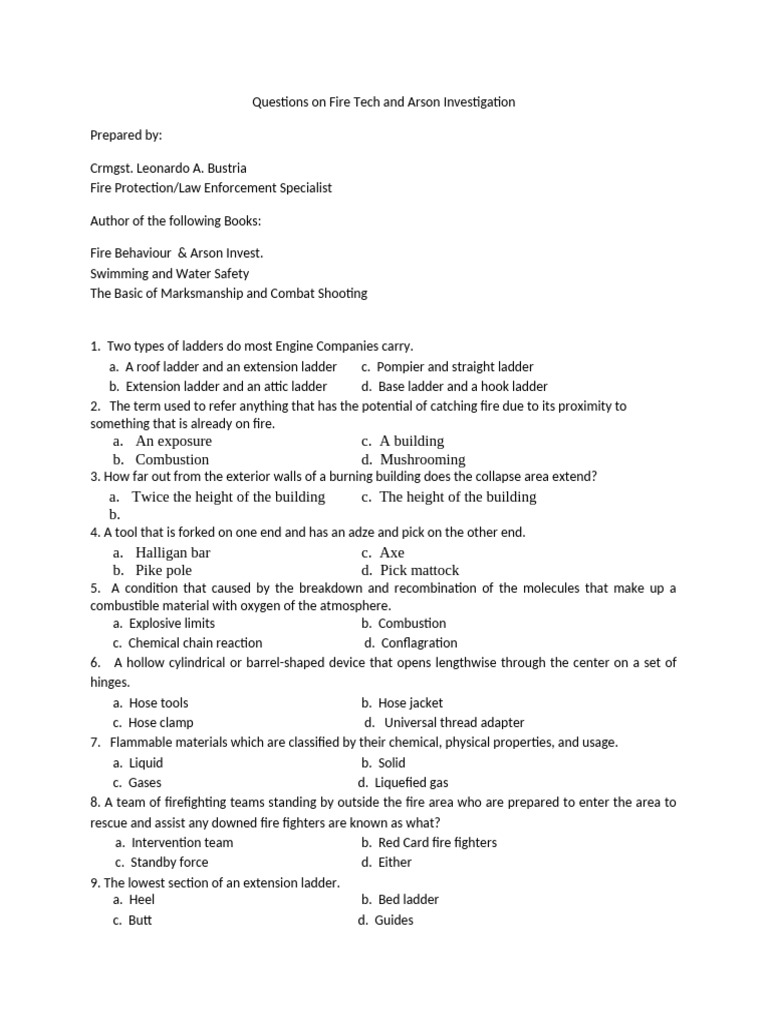 Fire Tech & Arson Investigation Quiz | PDF | Fires | Combustion