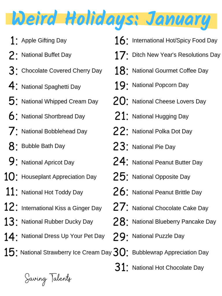 Weird Holidays Printable 1 | PDF | Pancake | Cuisine