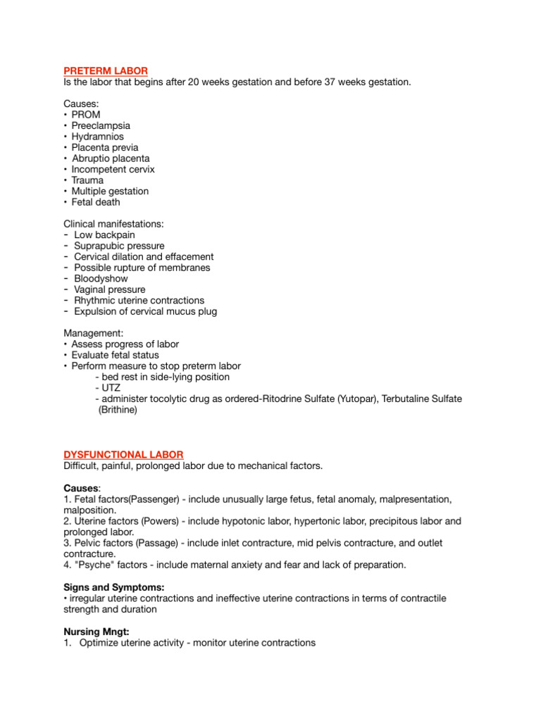 Preterm Labor and Complications Management | PDF | Childbirth ...