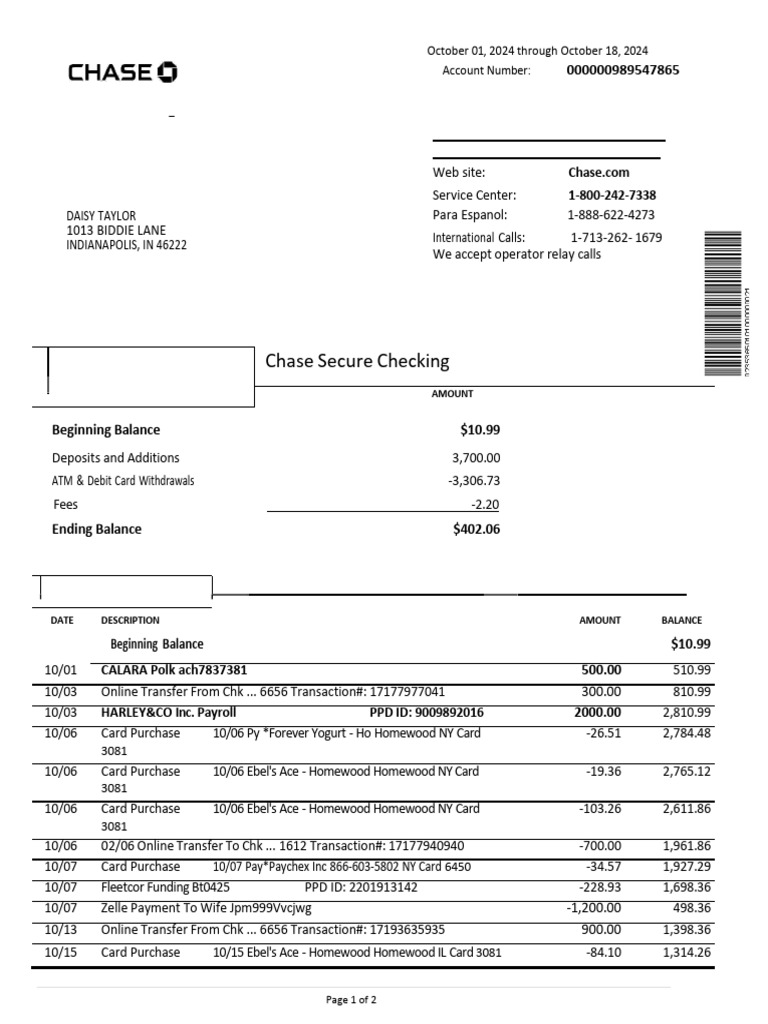 Daisy Taylor | PDF | Chase Bank | Receipt