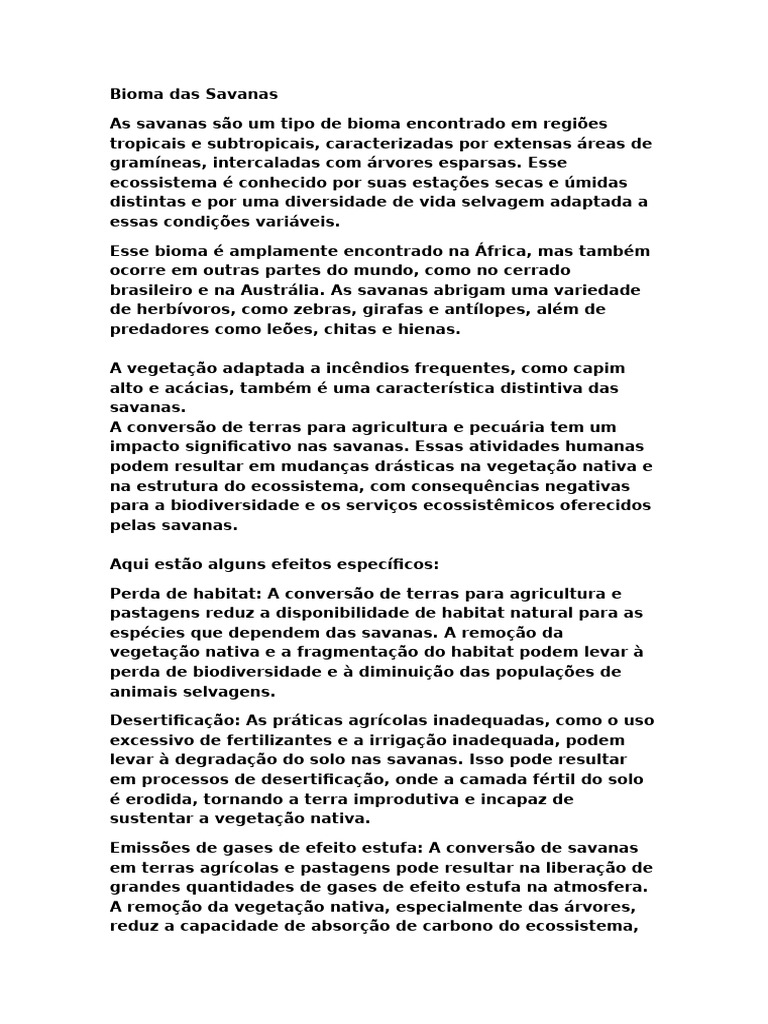 Bioma das Savanas | PDF | Savana | Agricultura