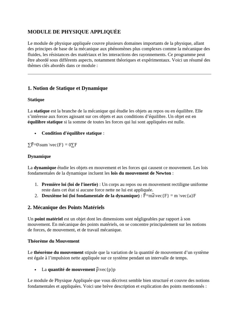Module de Physique Appliquée Tek I | PDF | Obliger | Mécanique