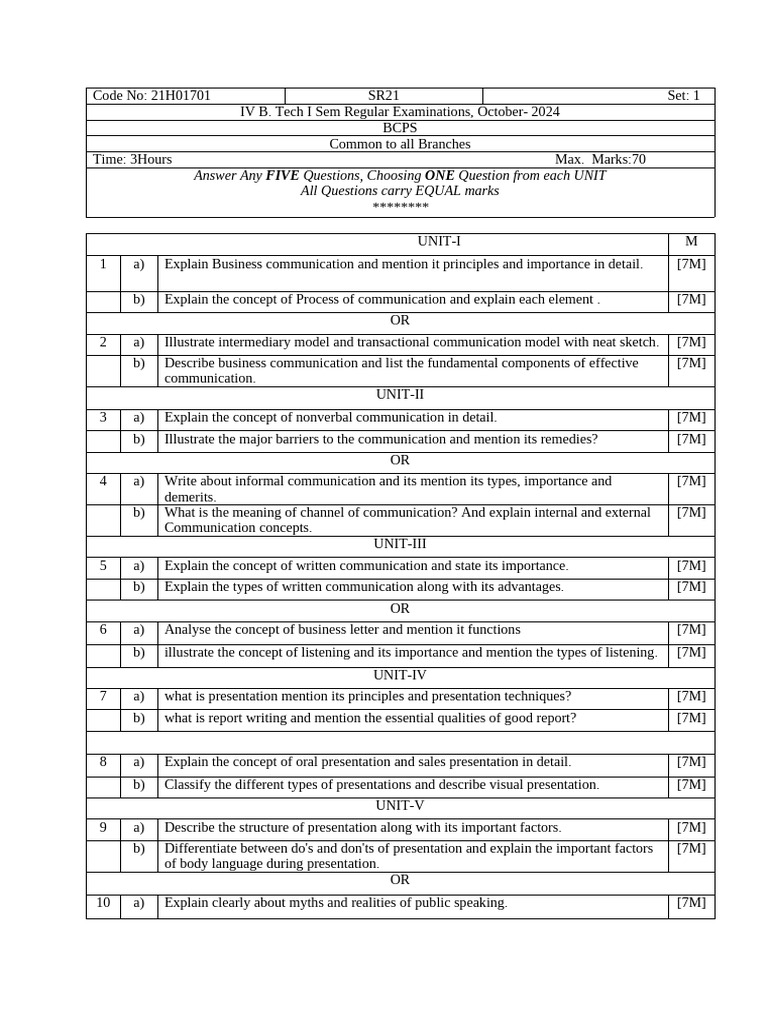 Bcps Sem Model Paper | PDF | Communication | Human Communication