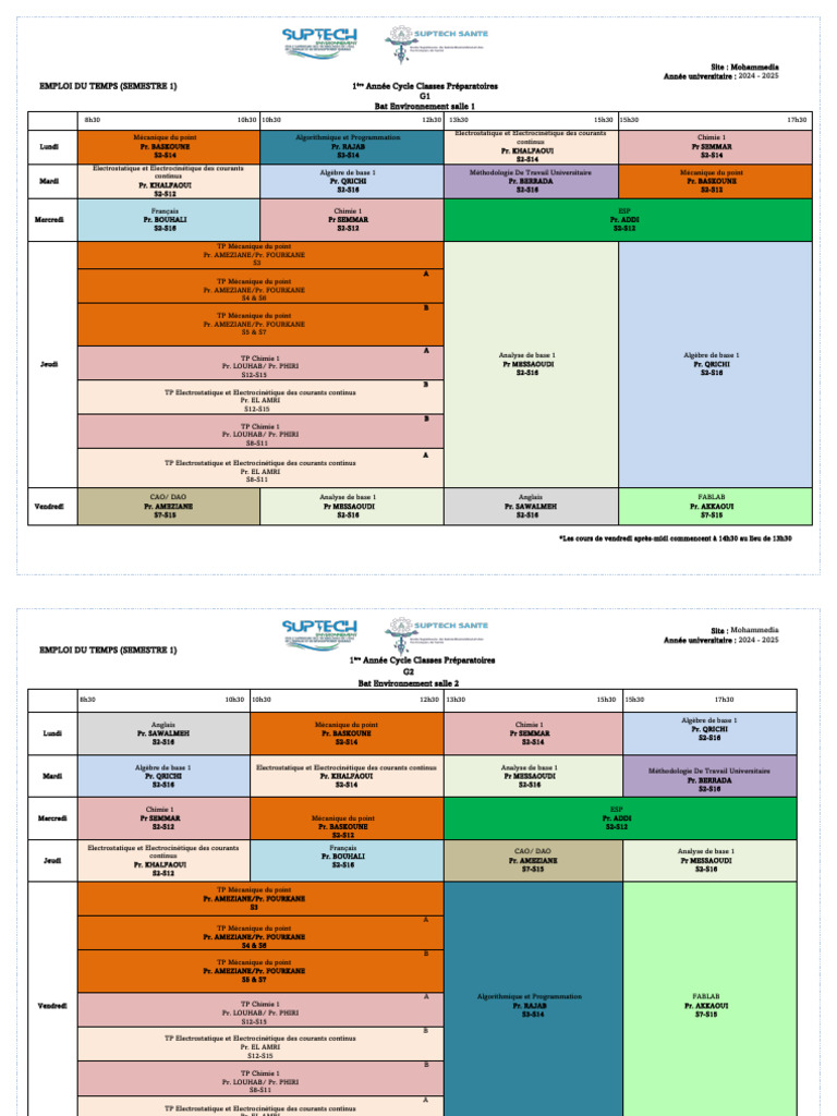 Emploi du temps 1ère année CP 2024-2025 | PDF