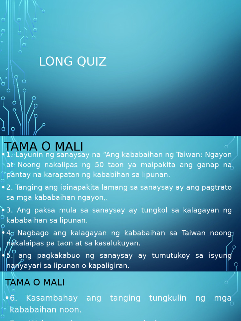 Long Quiz-Filipino | PDF