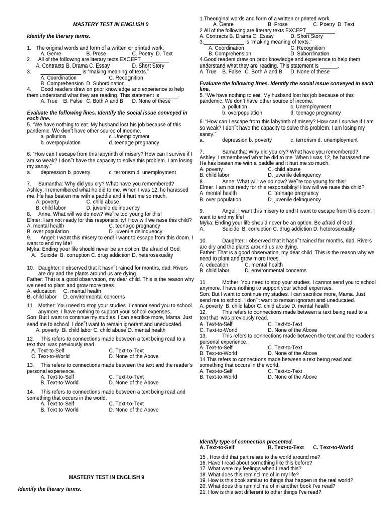 2024 MASTERY TEST (Second Quarter) | PDF | Adverb