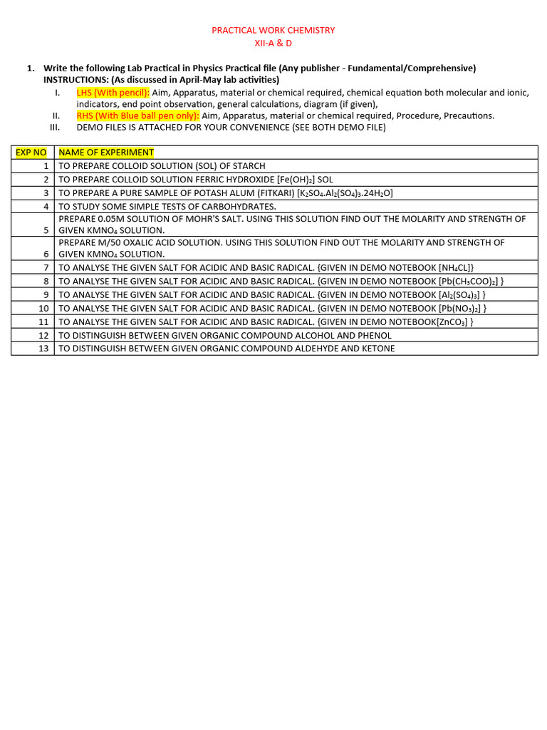 Chem. Practical Xii-A and B | PDF