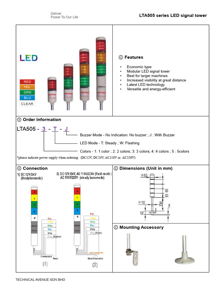LTA505 LED Signal Tower Overview | PDF