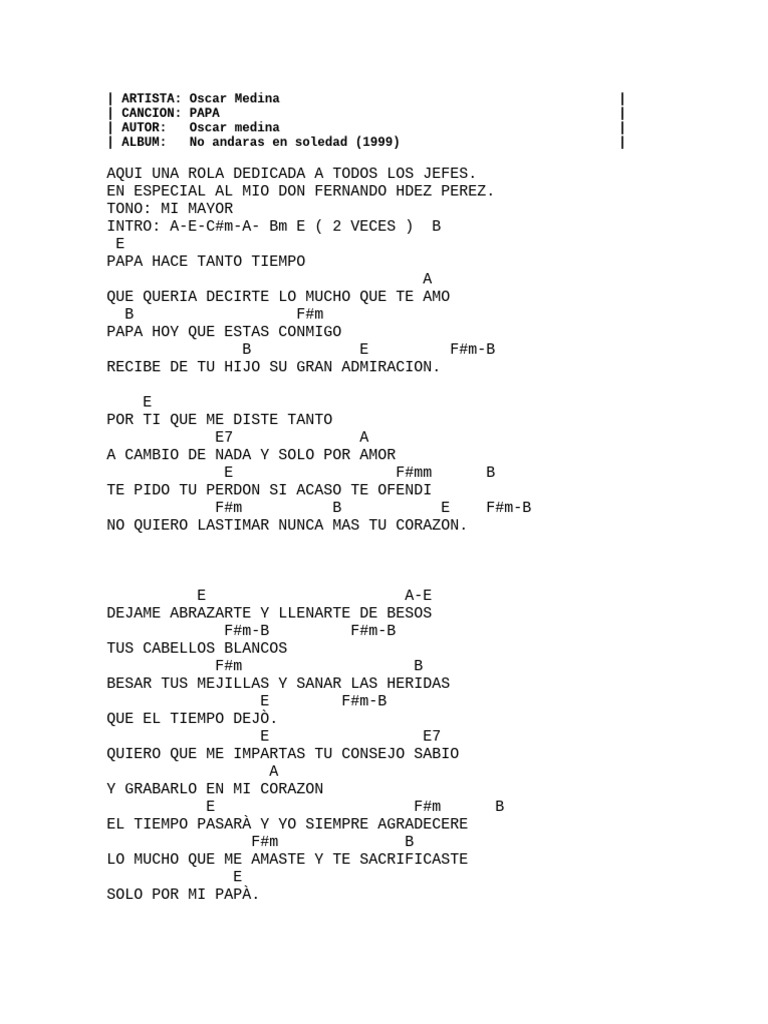 Papa Oscar Medina Letra | PDF