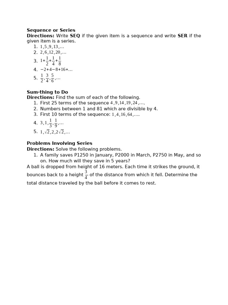 Sequences and Series Practice Problems | PDF