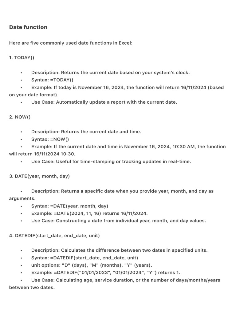 Essential Excel Date Functions Explained | PDF | Microsoft Excel ...