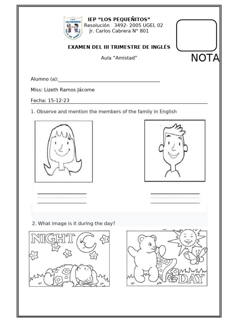 Examen de Inglés III Trimestre - Docx 2023 | PDF