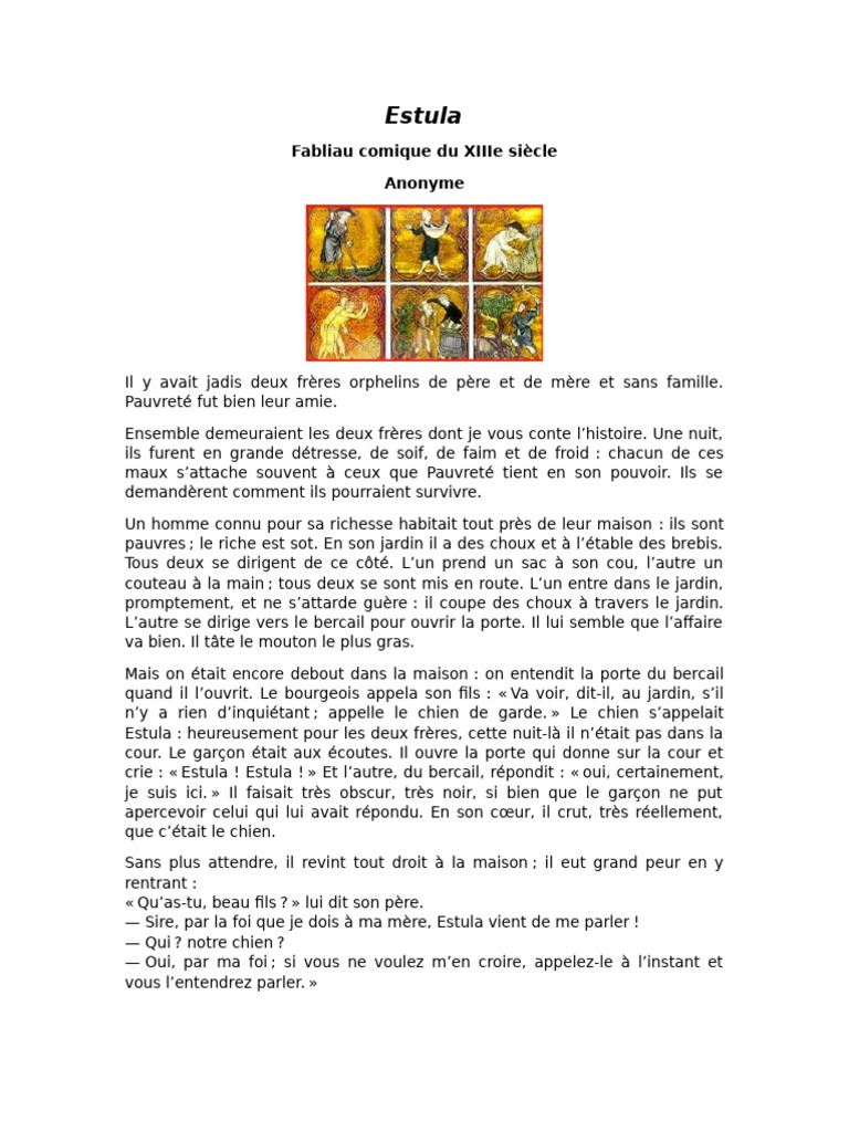 Comédie médiévale : Estula et ses quiproquos | PDF