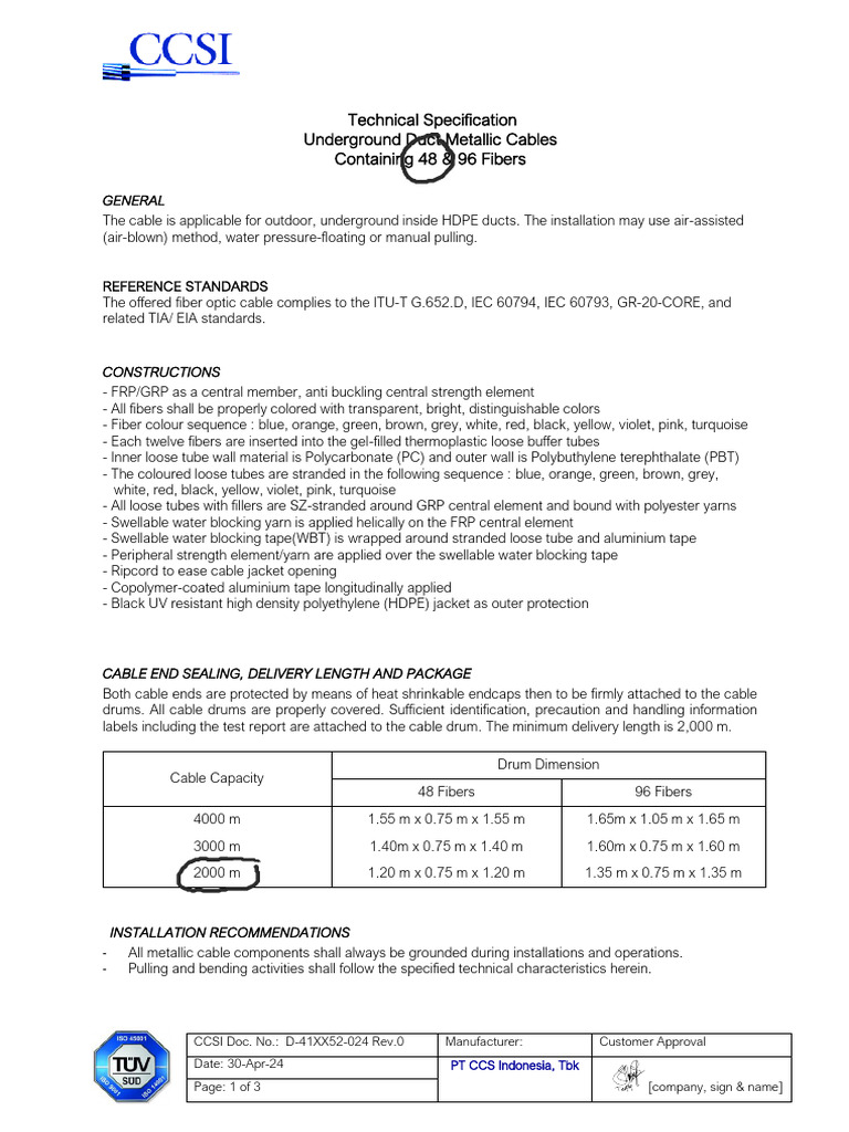 FO 48 Core Duct 2km | PDF | Optical Fiber | Decibel